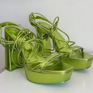 Green Tie Up Platform Heels